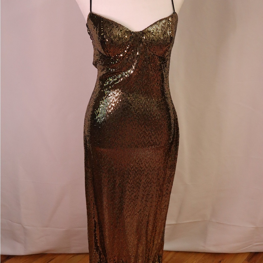 Gold / Bronze Sequin Bodycon Maxi Dress Gown